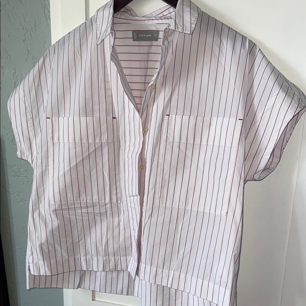 Everlane White and Red Striped Button Down Shirt